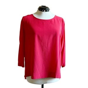 Madewell Small red silk blouse, exposed back zip detail